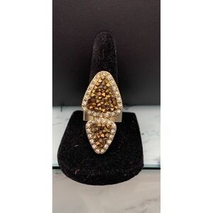 Avon Natural Elements Brown Clear Rhinestone Gold Tone Statement Ring Size 7.5